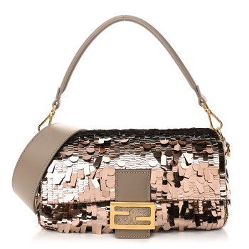 FENDI Sequin Paillettes Vitello Grace Sex and the City Baguette Tortora