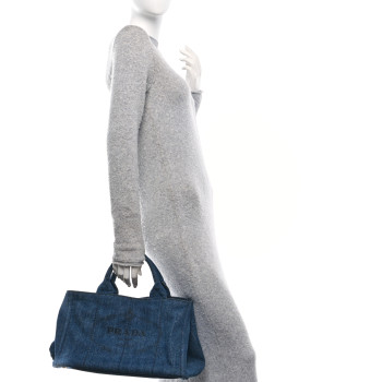 PRADA Denim Logo Tote Avio