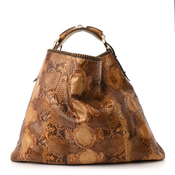 GUCCI Snakeskin Large Horsebit Chain Hobo Gold