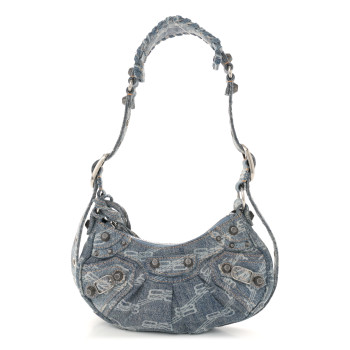 BALENCIAGA Denim BB Monogram Le Cagole Shoulder Bag XS Blue