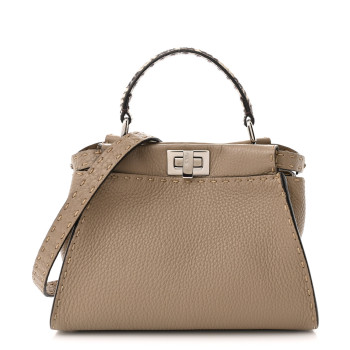 FENDI Cuoio Romano Snakeskin Selleria Mini Peekaboo Iconic Satchel Roccia Corda