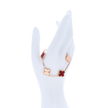 VAN CLEEF & ARPELS 18K Rose Gold Carnelian 5 Motifs Guilloche Vintage Alhambra Bracelet