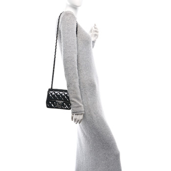 CHANEL Patent Calfskin Quilted Mini Square Flap So Black