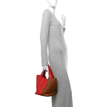 HERMES Taurillon Clemence Casaque Picotin Lock 22 MM Gold Rouge De Coeur