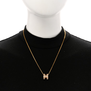 HERMES Lacquered Gold Pop H Pendant Necklace Marron Glace