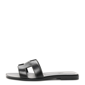 HERMES Box Calfskin Oran Sandals 37 Black