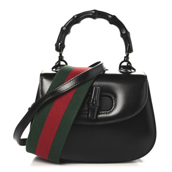 GUCCI Boarded Dyana Lux Calfskin Web Monochrome Mini Bamboo 1947 Top Handle Bag Black