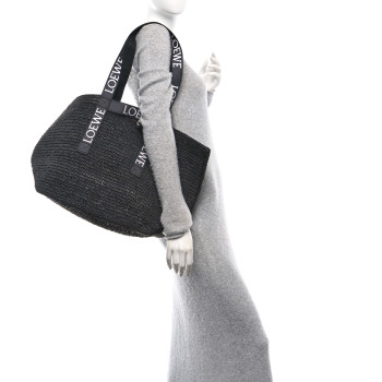 LOEWE Raffia Paulas Ibiza Fold Shopper Tote Black