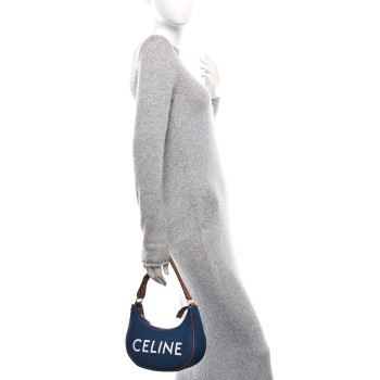 CELINE Denim Ava Shoulder Bag Navy Tan