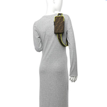 FENDI Fabric Jacquard FF 1974 Cell Pocket Strap You Tobacco Moro Giallo Fluo