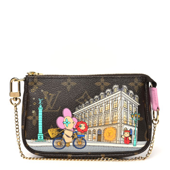 LOUIS VUITTON Monogram 2022 Christmas Animation Paris Mini Pochette Accessories Pink