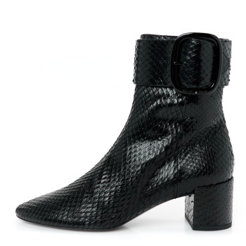 SAINT LAURENT Shiny Snakeskin Joplin Buckle Booties 37.5 Black