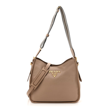 PRADA Vitello Daino Soft Hobo Messenger Bag Cammeo