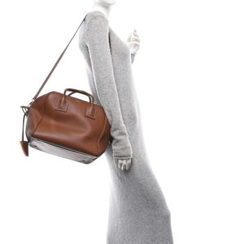 BURBERRY Smooth Calfskin Medium Cube Bowling Bag Malt Brown