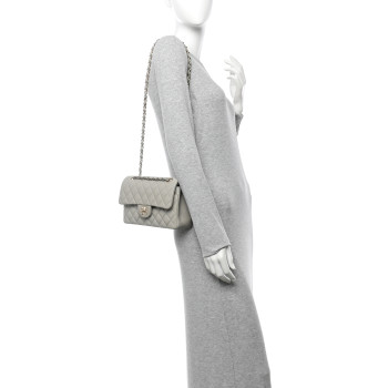 CHANEL Lambskin Quilted Small Double Flap Grey