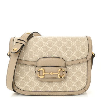 GUCCI GG Supreme Monogram Textured Dollar Calfskin Horsebit 1955 Shoulder Bag Beige Mystic White Oatmeal