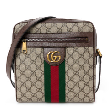 GUCCI GG Supreme Monogram Web Small Ophidia Messenger Bag Brown