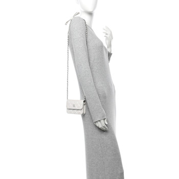 CHANEL Iridescent Lambskin Quilted Coco Bow Clutch With Chain White