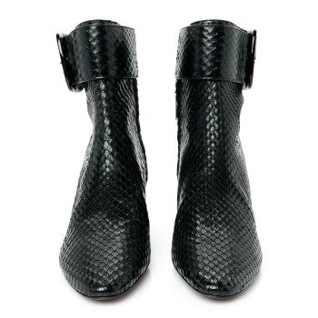 SAINT LAURENT Shiny Snakeskin Joplin Buckle Booties 37.5 Black