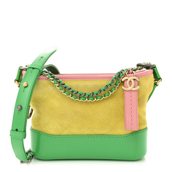 CHANEL Suede Calfskin Quilted Small Gabrielle Hobo Pink Green Yellow