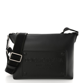 DOLCE & GABBANA DOLCE GABBANA Calfskin Embossed DG Logo Shoulder Bag Black