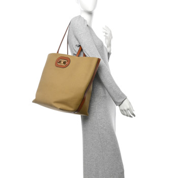 CELINE Canvas Calfskin Cuir Triomphe Cabas Tote Beige Tan