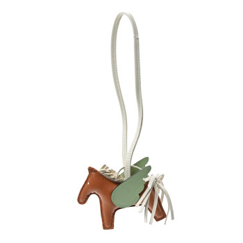 HERMES Milo Lambskin Grigri Rodeo Pegase Horse Bag Charm PM Craie Gold Vert Criquet