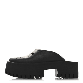 GUCCI Rubber GG Monogram Perforated Elea Platform 55mm Lug Sole Sandals 36 Black