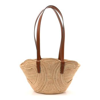 CELINE Braided Raffia Calfskin Triomphe Small Panier Tan