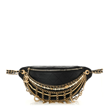 CHANEL Lambskin Quilted All About Chains Waist Belt Bag Black