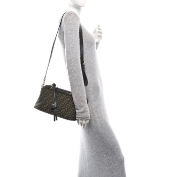 FENDI Vitello Grace Jacquard FF Medium By The Way Boston Bag Tobacco Moro Ebano