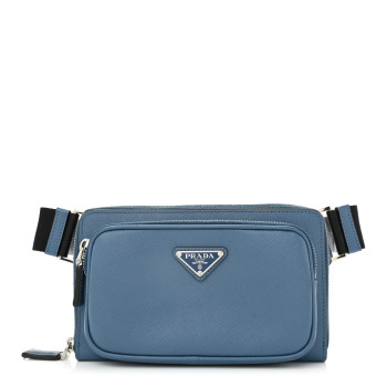 PRADA Saffiano Travel Double Zip Crossbody Belt Bag Cobalto