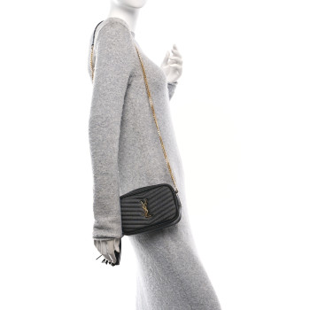 SAINT LAURENT Grain De Poudre Matelasse Monogram Mini Lou Camera Bag Black