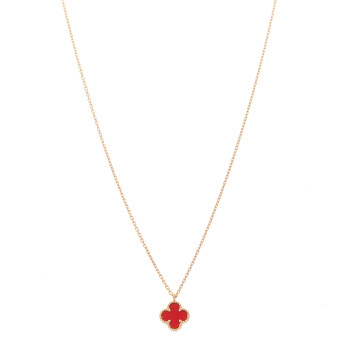 VAN CLEEF & ARPELS 18K Rose Gold Carnelian Sweet Alhambra Pendant Necklace