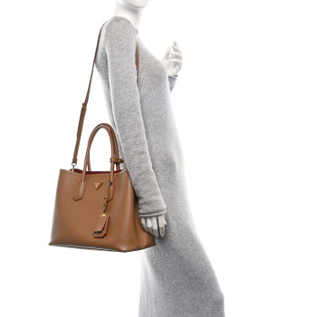 PRADA Saffiano Cuir Large Double Bag Caramel Fuoco