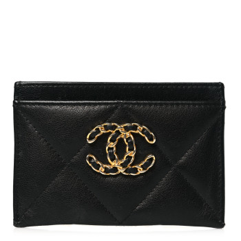 CHANEL Lambskin Quilted Chanel 19 Card Holder Black
