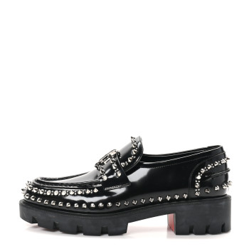CHRISTIAN LOUBOUTIN Calfskin Abrasivato Spike Womens Loafers 38.5 Black