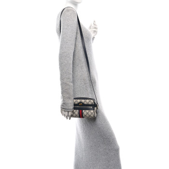 GUCCI GG Supreme Monogram Textured Dollar Calfskin Web Mini Ophidia Shoulder Bag Beige Blue
