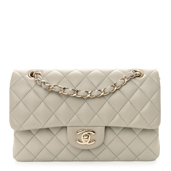 CHANEL Lambskin Quilted Small Double Flap Grey