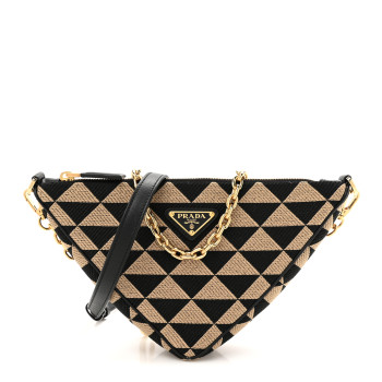 PRADA Jacquard Triangolo Symbole Embroidered Mini Triangle Bag Black Corda