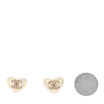 CHANEL Pearl Crystal CC Heart Earrings Gold