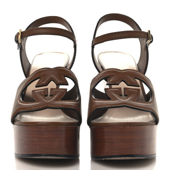 GUCCI Cosmos Softy Calfskin Wooden Interlocking G Cut-Out 30/120mm Platform Sandals 36 Cuir