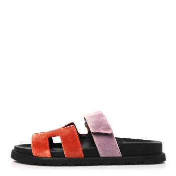 HERMES Velvet Womens Chypre Sandals 36 Orange Canyon Bruyère
