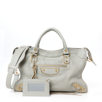 BALENCIAGA Chevre Gold Metallic Edge Hardware City Gris Glace