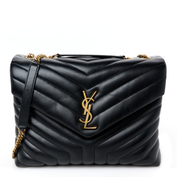 SAINT LAURENT Calfskin Y Quilted Monogram Medium Loulou Chain Satchel Black