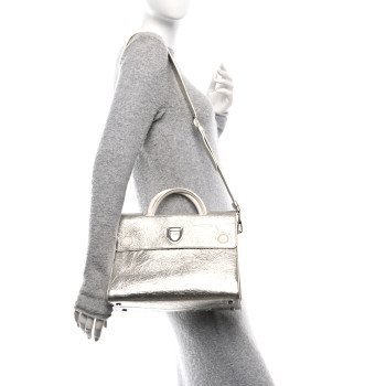 CHRISTIAN DIOR Metallic Calfskin Medium Diorever Flap Silver