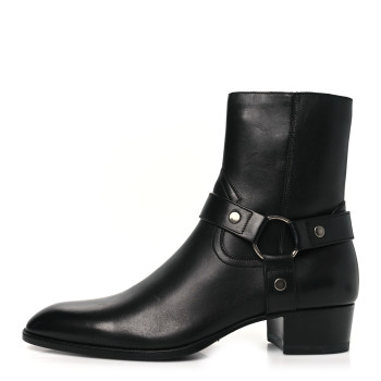 SAINT LAURENT Calfskin Mens Wyatt Marrakesh Harness Ankle Boots 43 Black