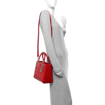 CHRISTIAN DIOR Patent Cannage Medium Lady Dior Red
