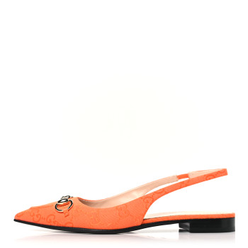 GUCCI New Canvas GG Monogram Nappa Charlotte Horsebit Womens Slingback Ballet Flat 37.5 Orange