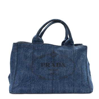 PRADA Denim Logo Tote Avio